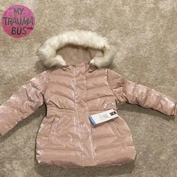 New Members Mark Toddler Sz. 4T Puffer Jacket Pink Removable Faux Fur Hood NWT - Picture 1 of 12